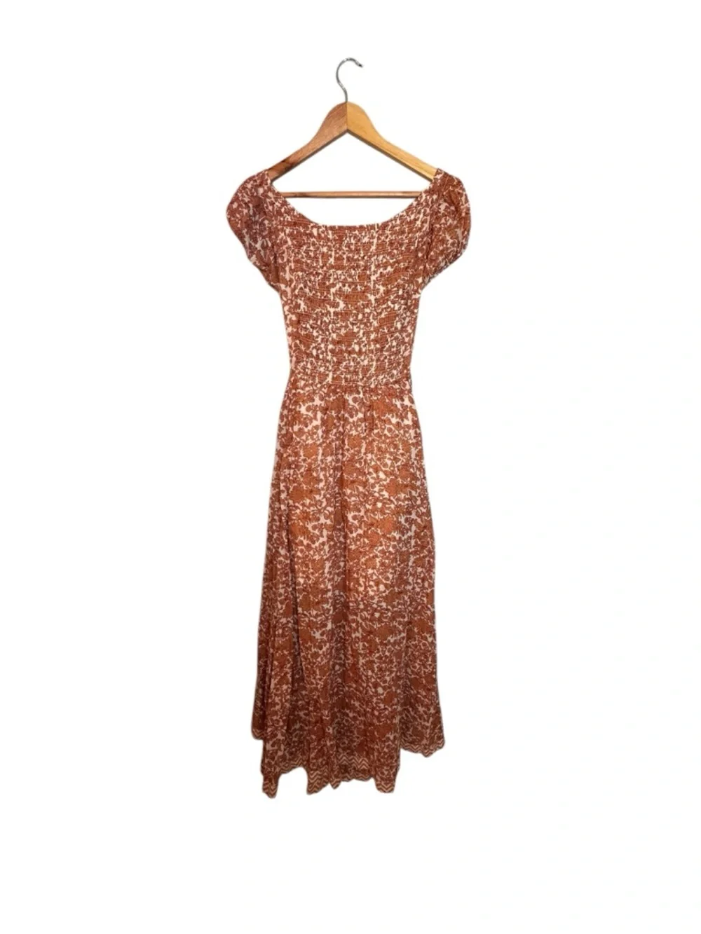 NWT FREE PEOPLE Ultraviolet Floral Print Smocked Midi Dress in Tea Combo XS - Picture 4 of 13